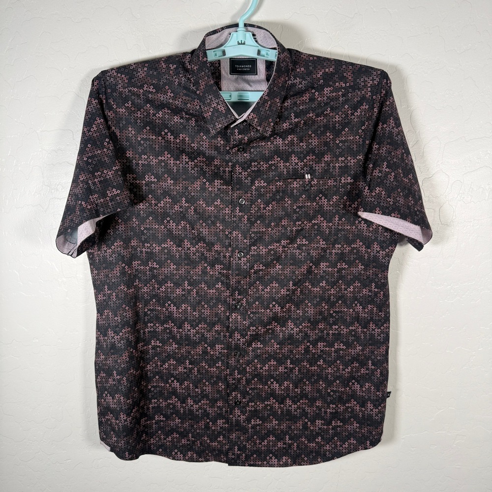 7 Diamonds Shirt Mens Large Black Pink 4-Way Stretch Performance Button Up